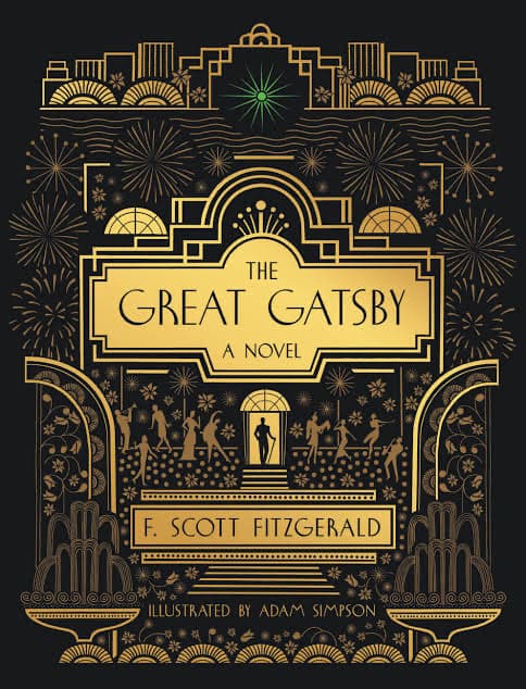 Art-deco gold illustration in the style of The Great Gatsby