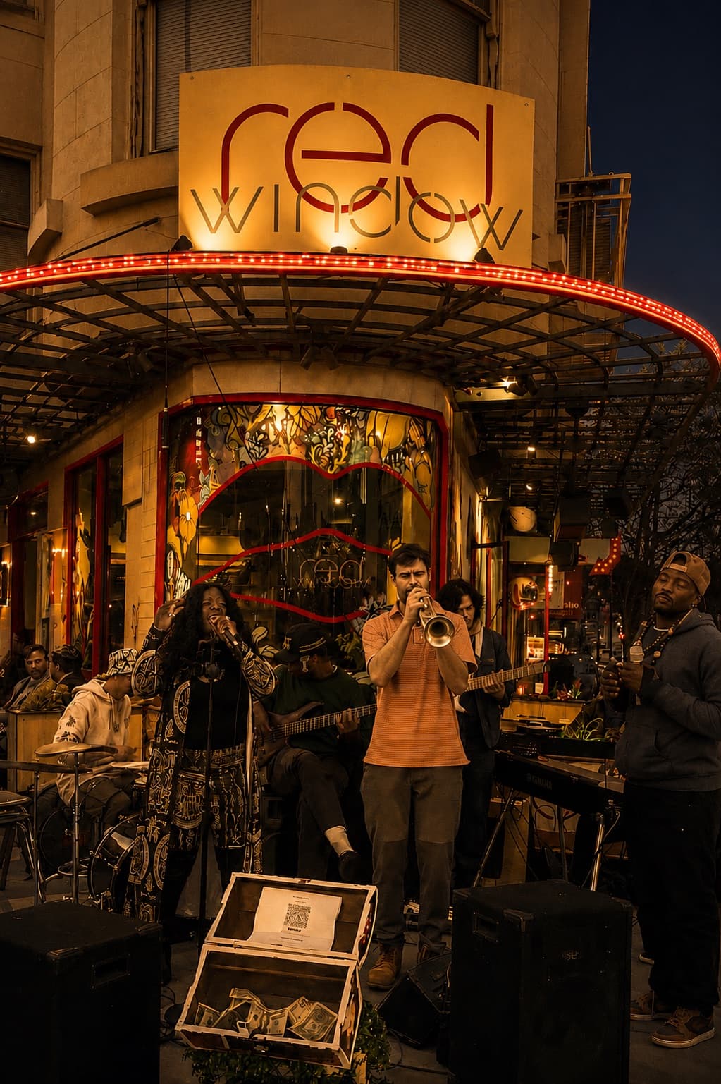 The Red Window Band performing live at dusk